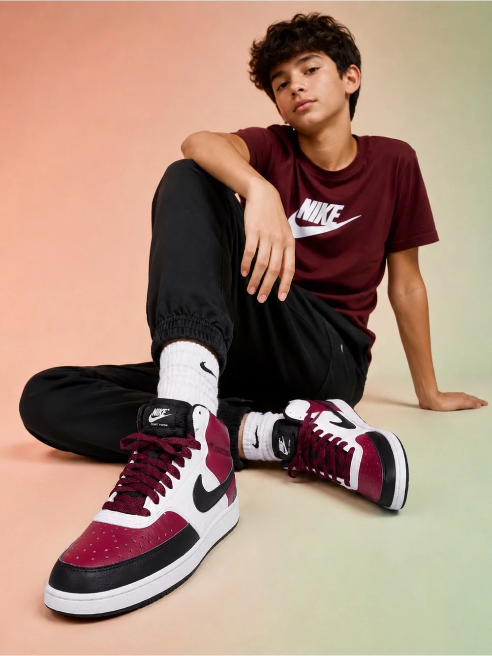 Nike Court Vision Mid Burgundy Black White High Top Sneakers Men’s 8.5